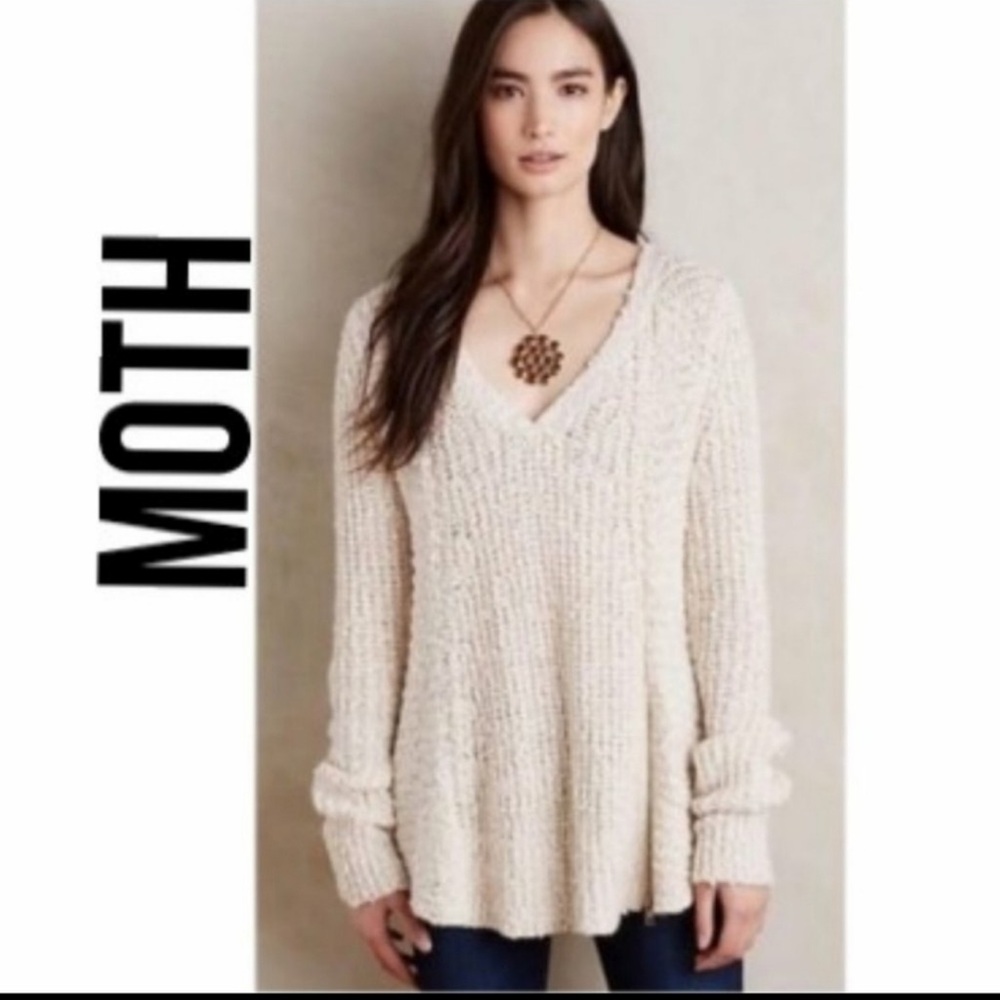 Moth for Anthropologie A-Line Cream Sweater with Zipper Size Small